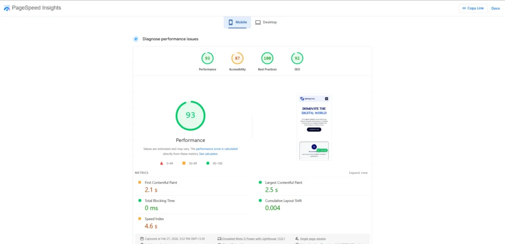 wordpress website speed test google pagespeed insights